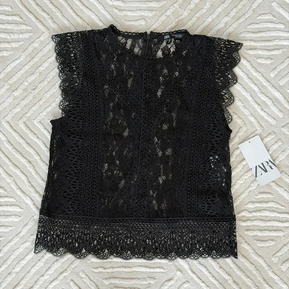 NWT Zara Black Lace Top - Picture 11 of 16